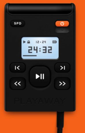 playaway device on an orange background